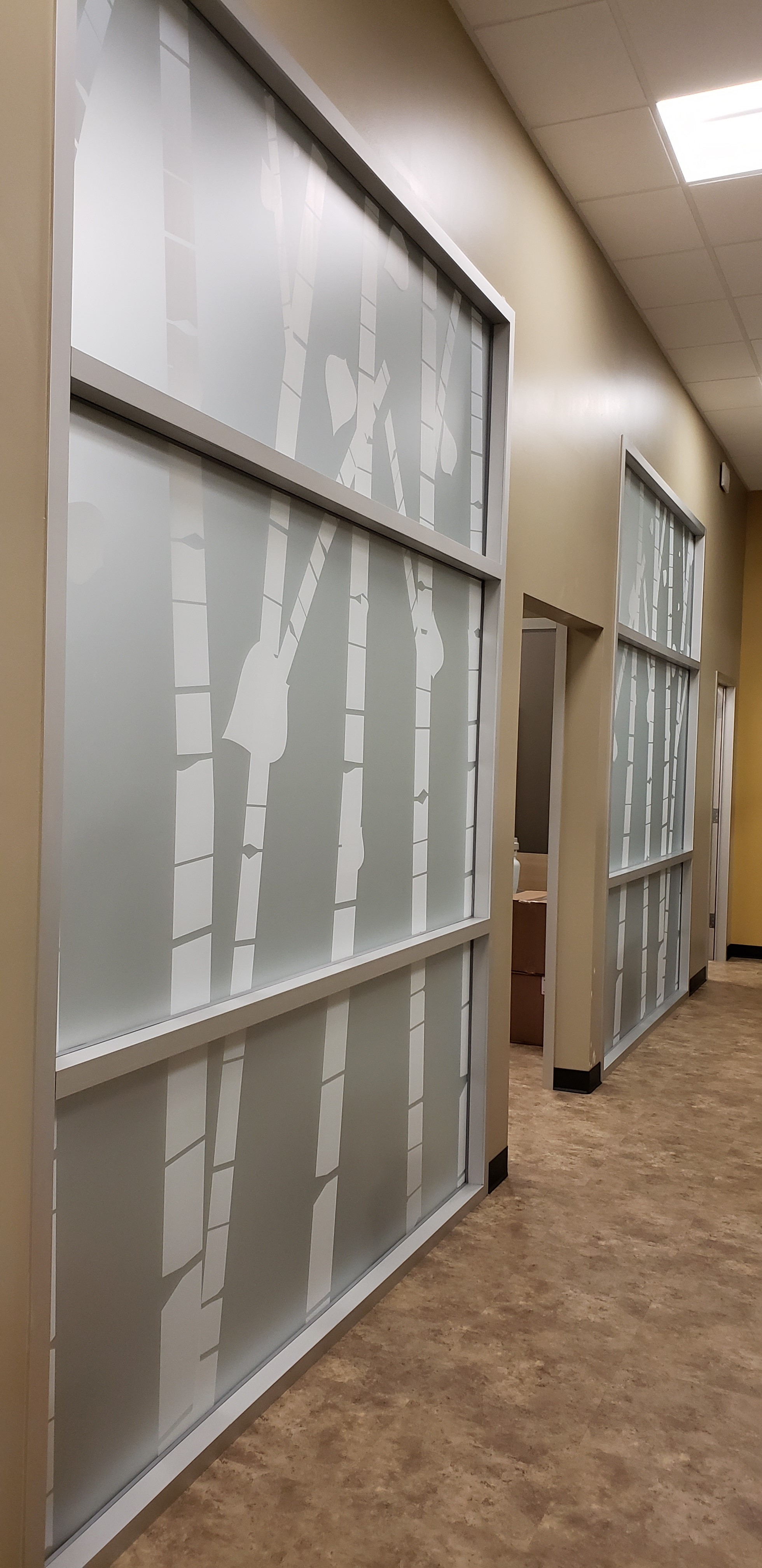 Bamboo patterened frosted glass