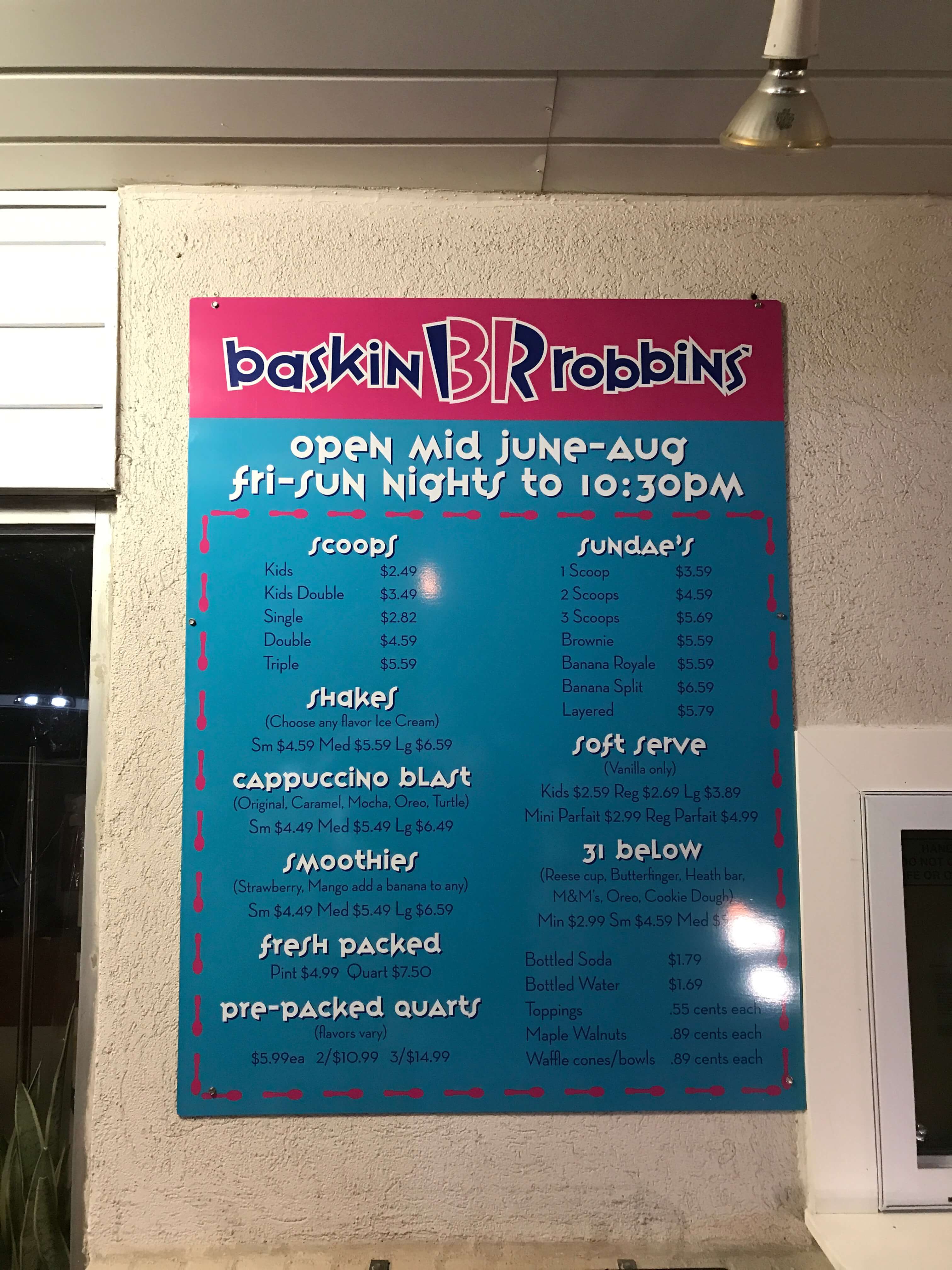 Baskin Robbins menu