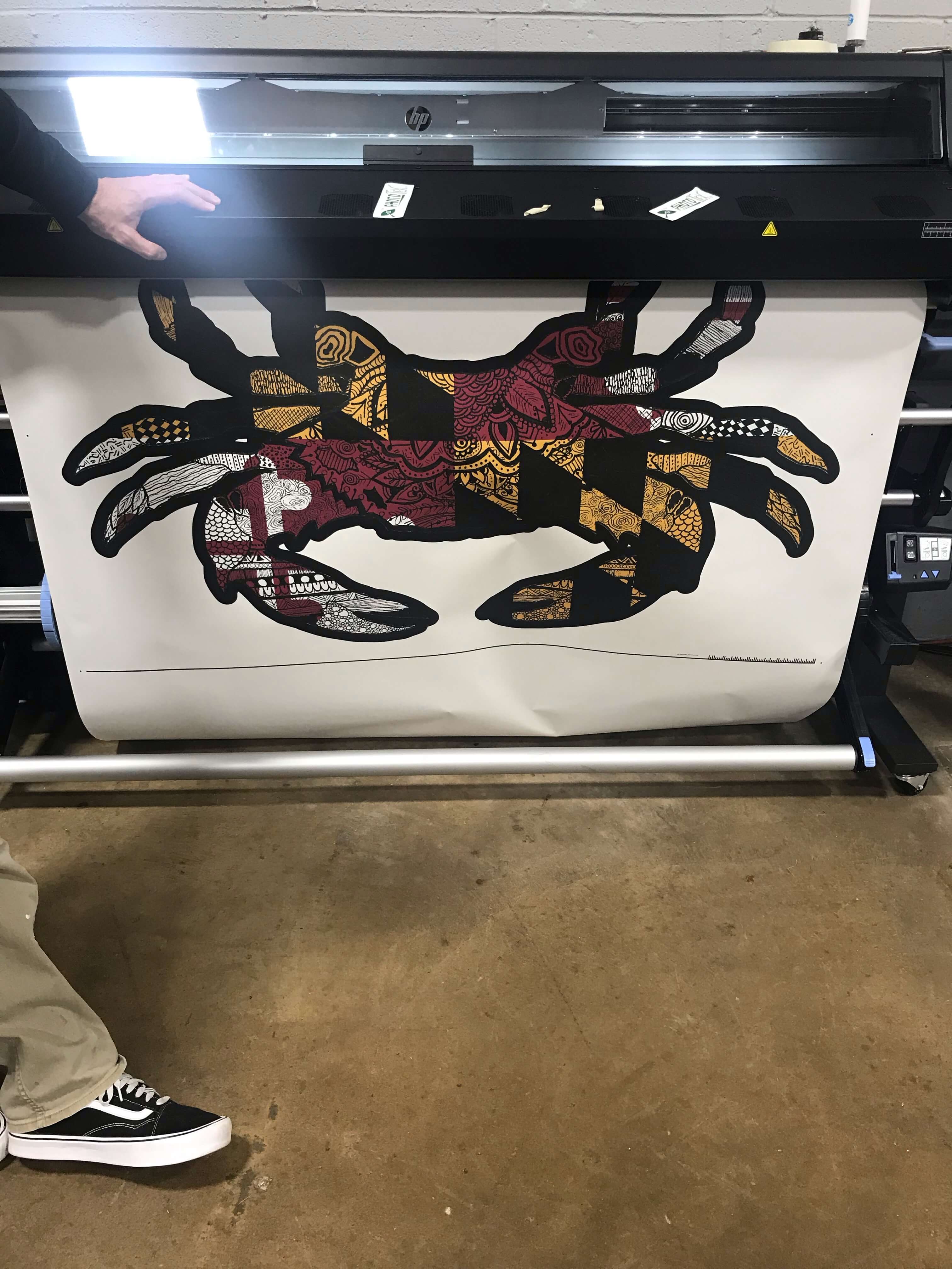Maryland Crab print coming out of the printer