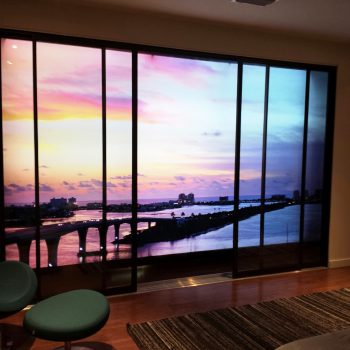 Beautiful Sunset Over Bridge Mural in Office Space