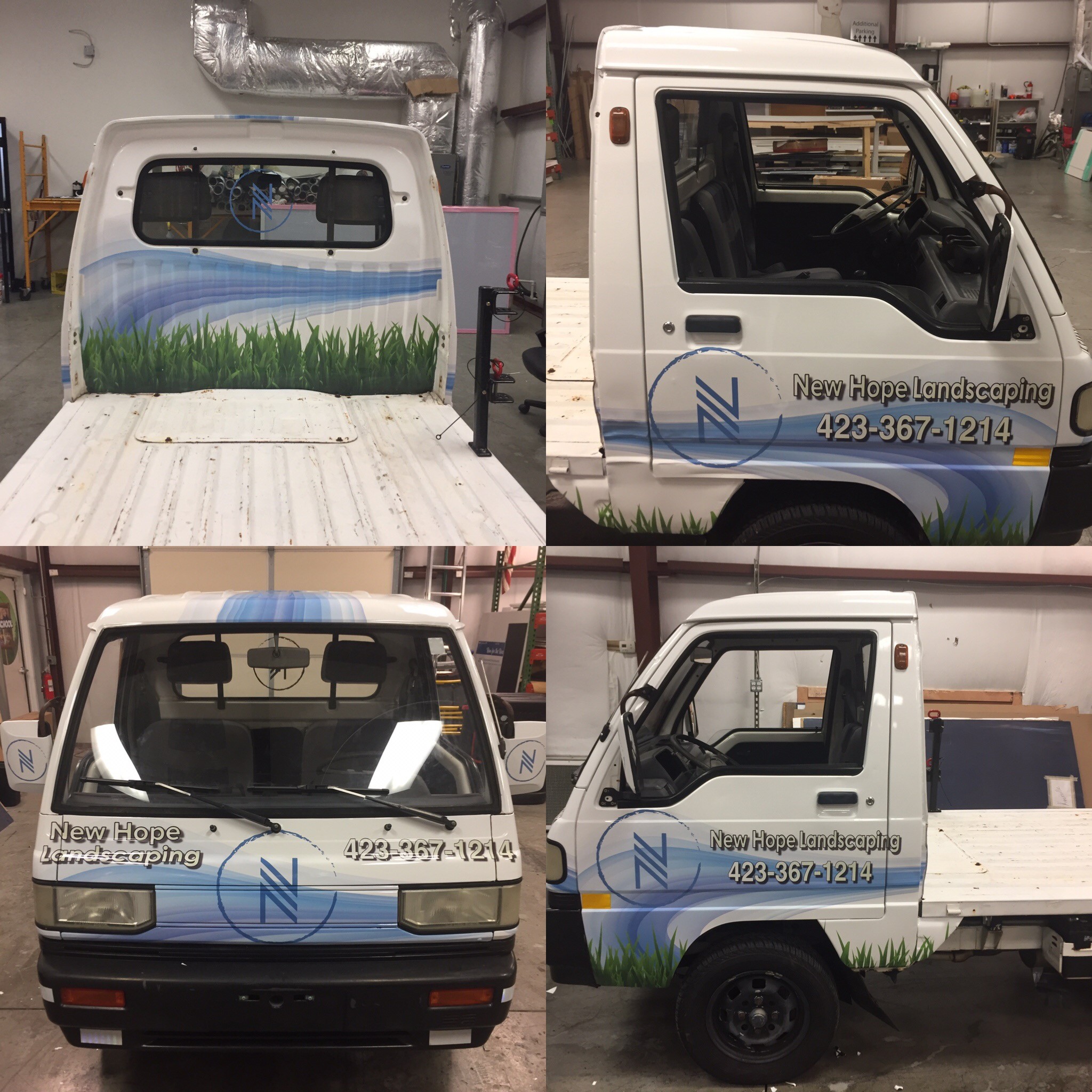 New Hope Landscaping truck cab wrap
