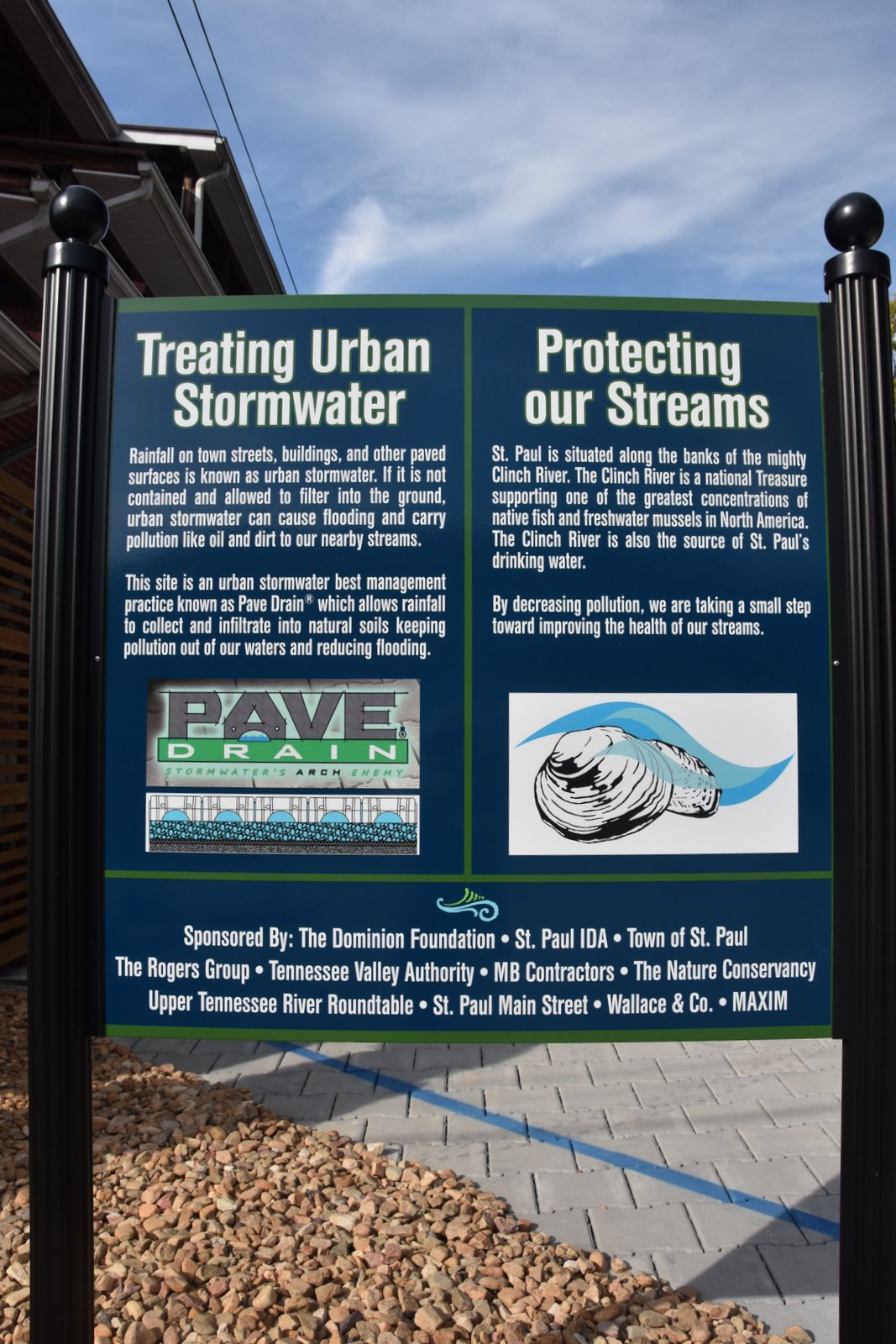 Treating urban storm water informational two pole sign