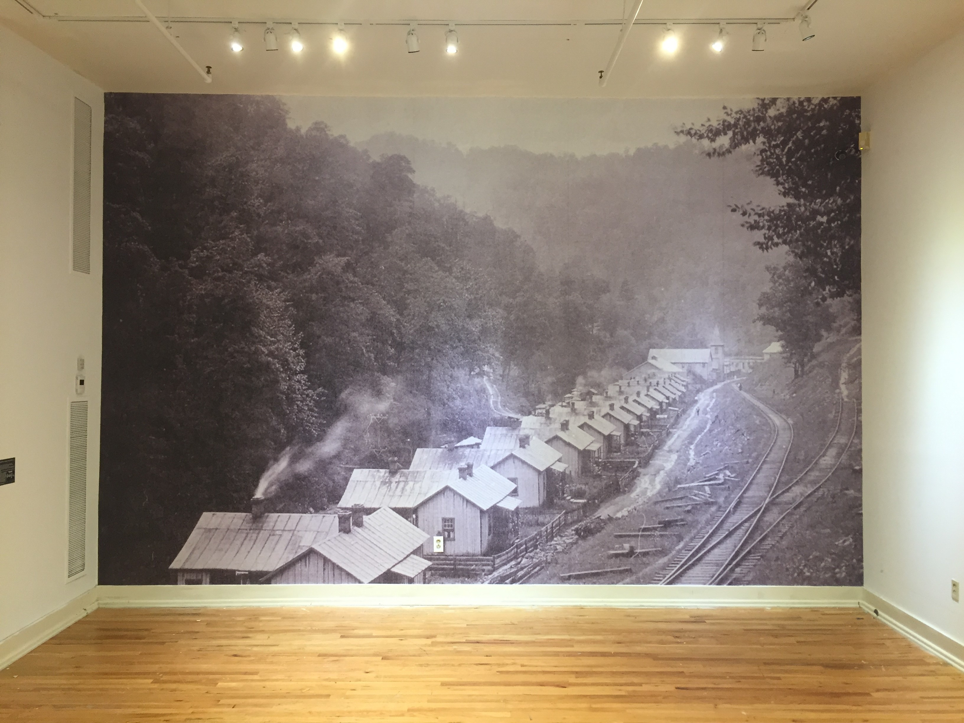 Black and white railroad wall mural