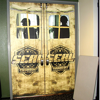 Custom doors with Seal logo