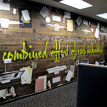wall graphic of an office desk