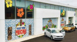 floral window graphics at a volxwagen dealership