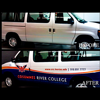 Consumnes River College before and after fleet wrap