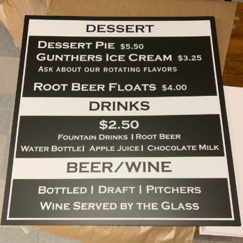 dessert and drink menu for a restaurant
