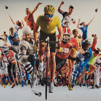 wall graphic of a group of cyclists