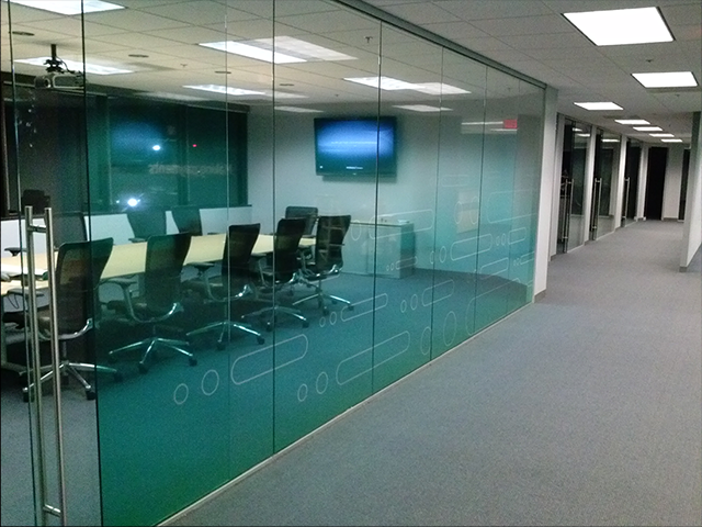 Conference room with window decals