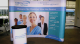 A tradeshow display and podium stand for a endoscopy business.