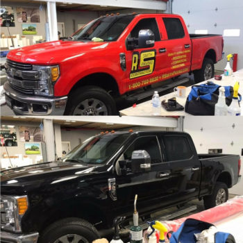 R Smith Paving vehicle wrap before and after