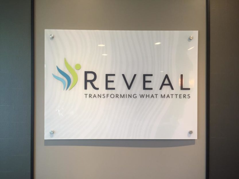 logo glass sign for receptions