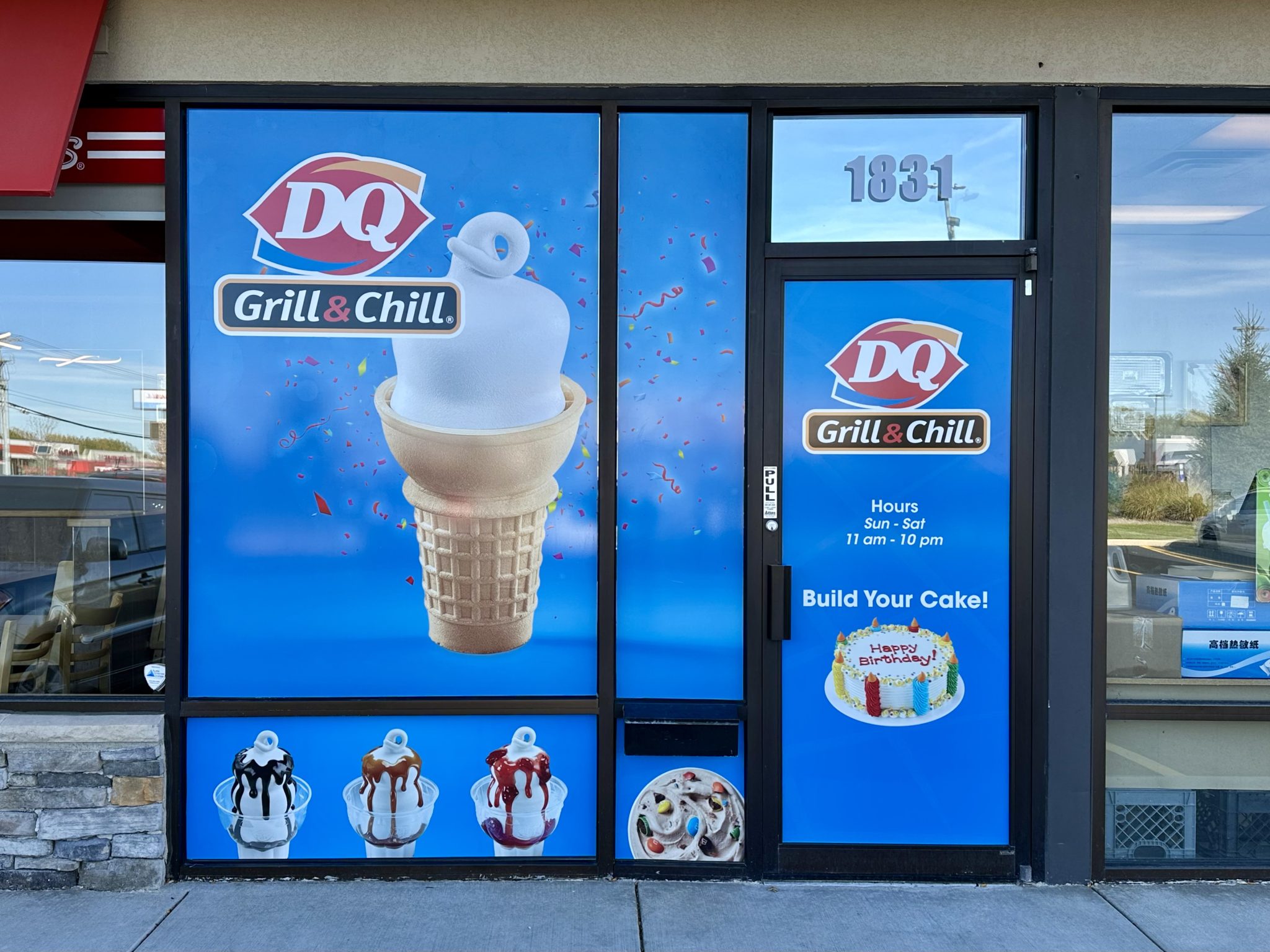 Full-color storefront window decals at a quick-serve restaurant location in the Chicago area, installed by SpeedPro Windy City
