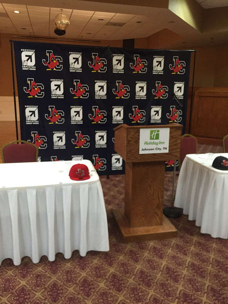 Backdrop banner for Johnson City press conference