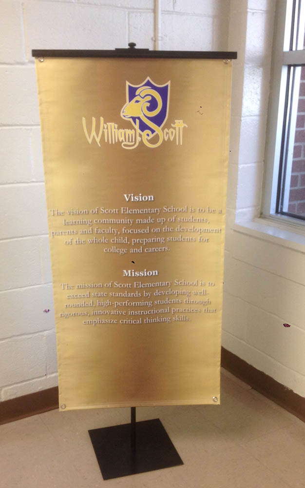 William Scott Elementary School vision and mission banner