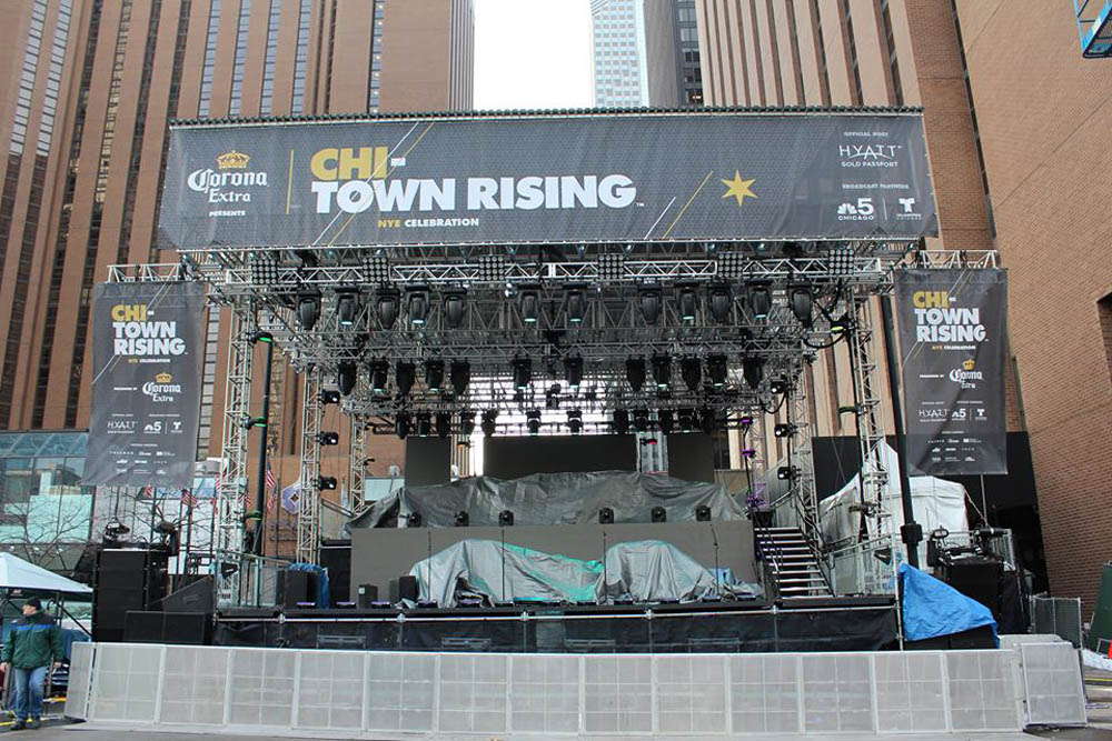 Chi Town Rising banners around concert pavilion