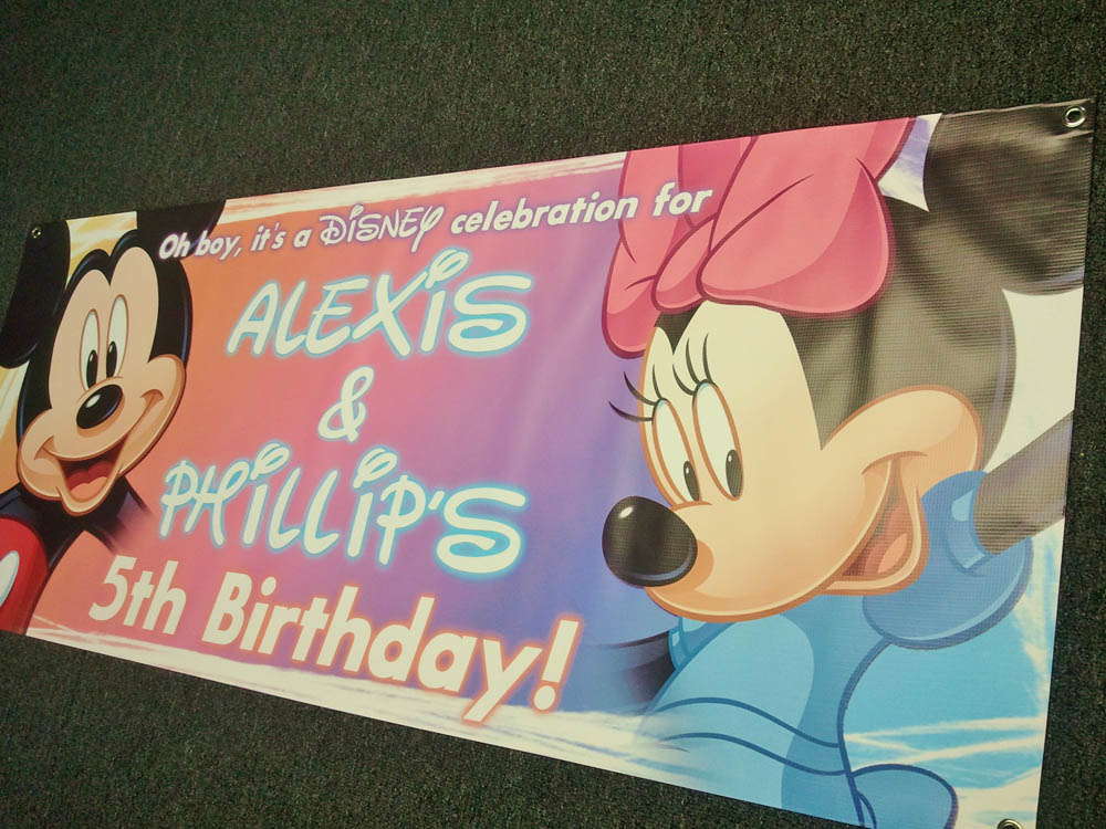 Alexis & Phillips 5th Birthday sign with Mickie and Minnie
