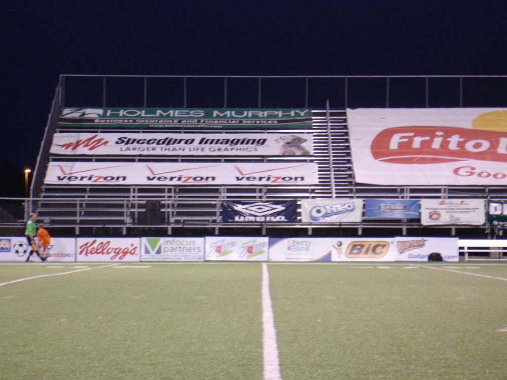 SpeedPro advertisement banner at a soccer game