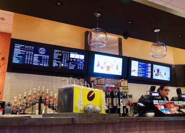 Digital signage in a coffee bar