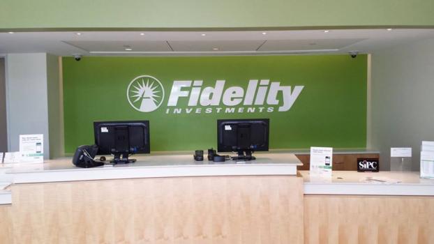 Fidelity Investments wall logo on green background