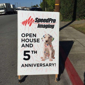 SpeedPro Open House and 5th Year Anniversary sign