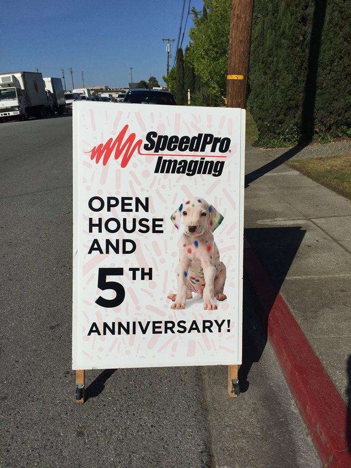 SpeedPro Open House and 5th Year Anniversary sign
