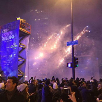 Chi-Town Rising banner and fireworks