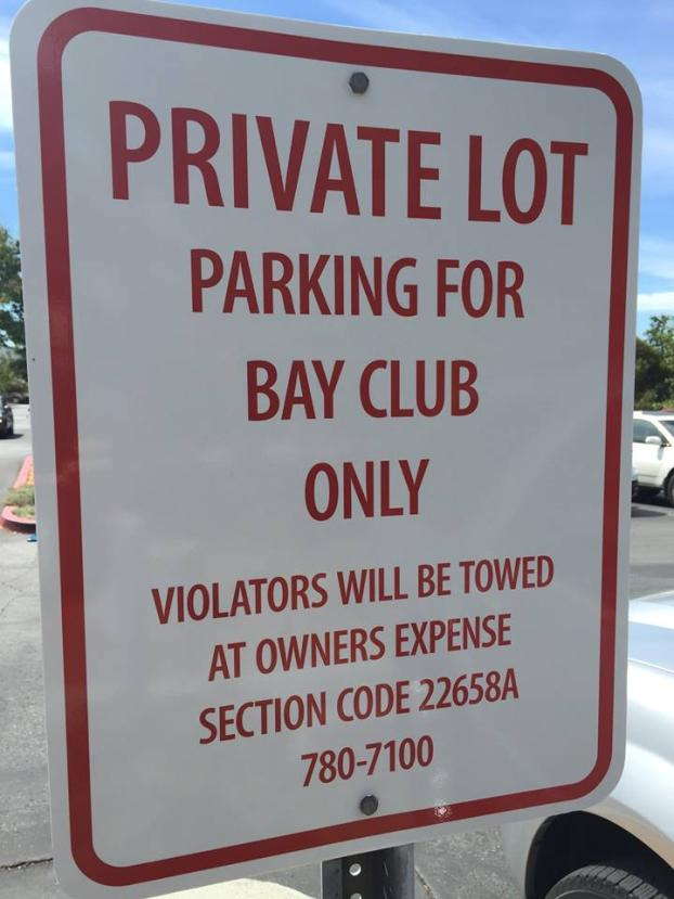 Private Lot Parking For Bay Club Only signage
