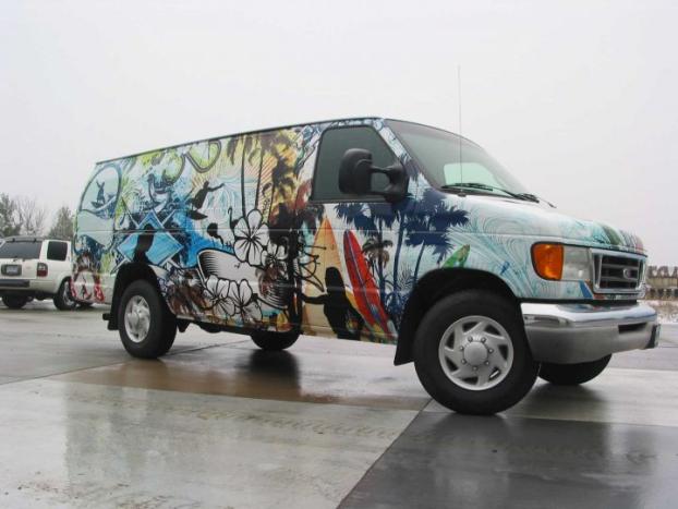 Ford van with art on it