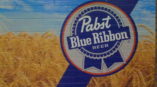 Pabst Blue Ribbon beer wall mural of wheat fields and blue sky