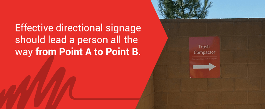 Effective directional signage should lead a person all the way from point a to point b.