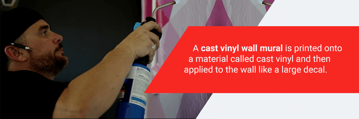 A cast vinyl wall mural is printed and then applied like a large decal.
