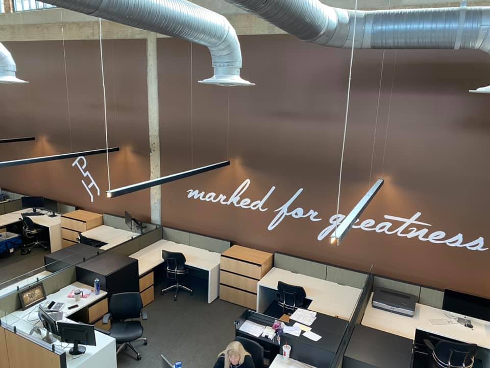 window graphics inside of an office setting