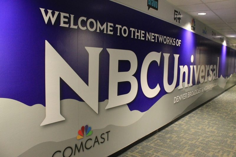 custom indoor wall mural that reads welcome to the networks of NBC Universal