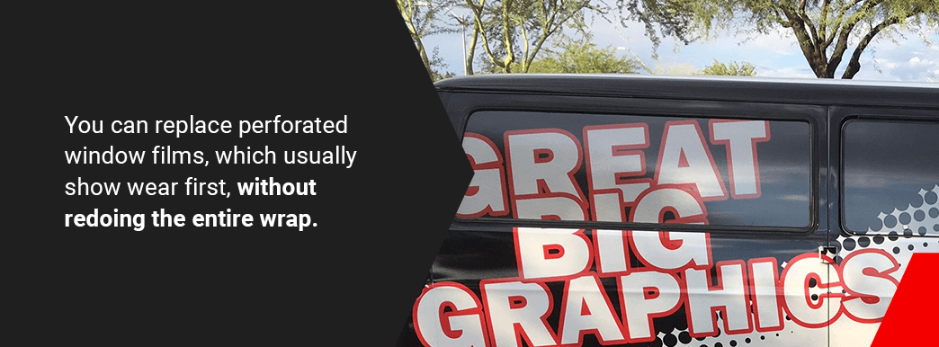 You can replace perforated window films without redoing the entire wrap.