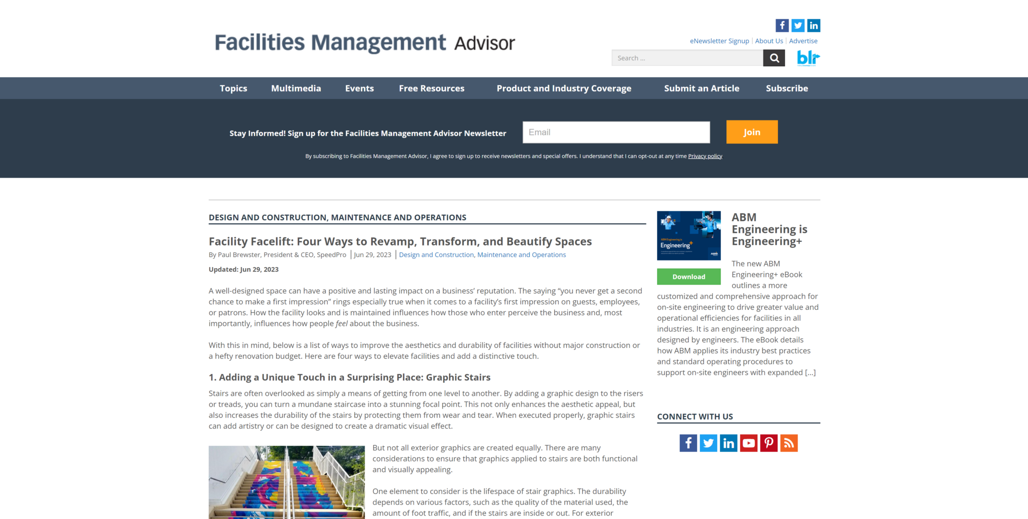 SpeedPro's CEO Paul Brewster interviewed with Facilities Management Advisor in "Facilities Facelift" article
